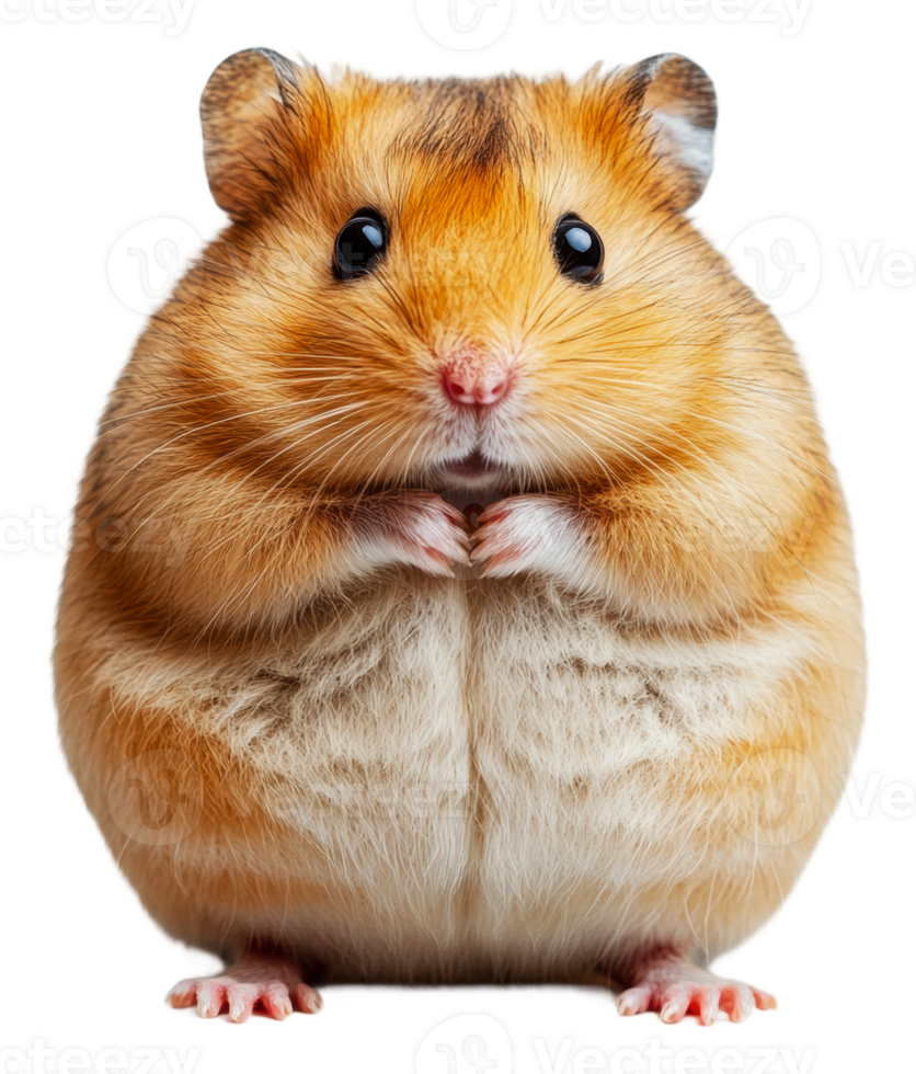 Cute golden hamster sitting with paws together, cut out - stock . png