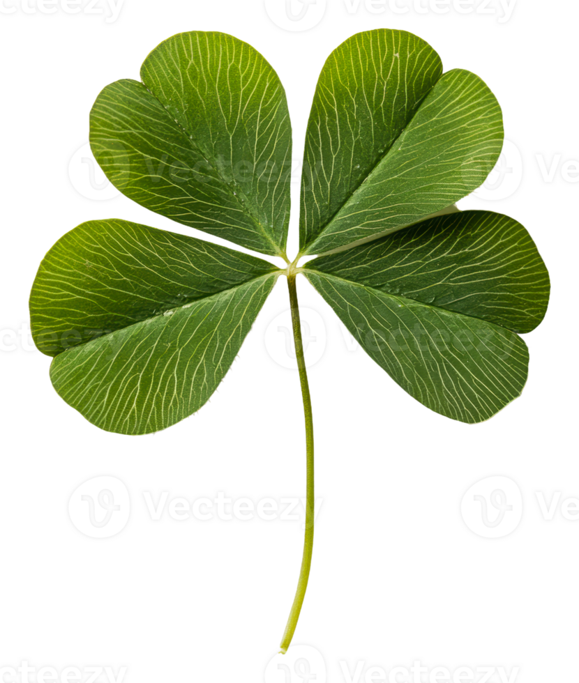 Four-leaf clover with distinctive green patterns, cut out - stock . png