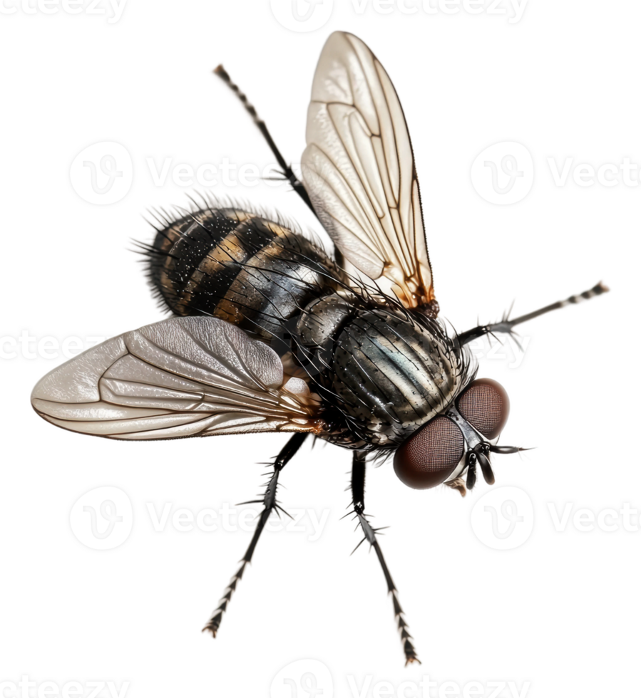 Close-up of a fly resting on a white surface, cut out - stock . png