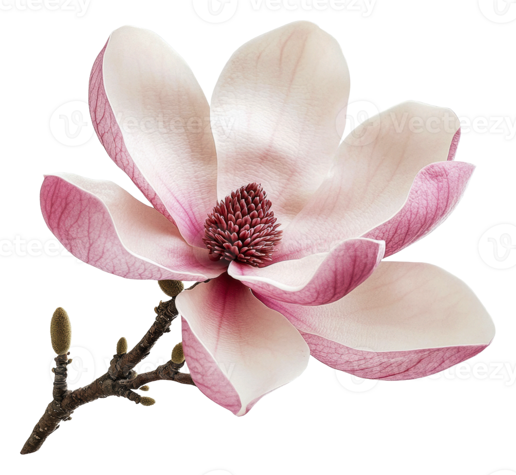 Magnolia flower blooms in spring sun, cut out - stock . png