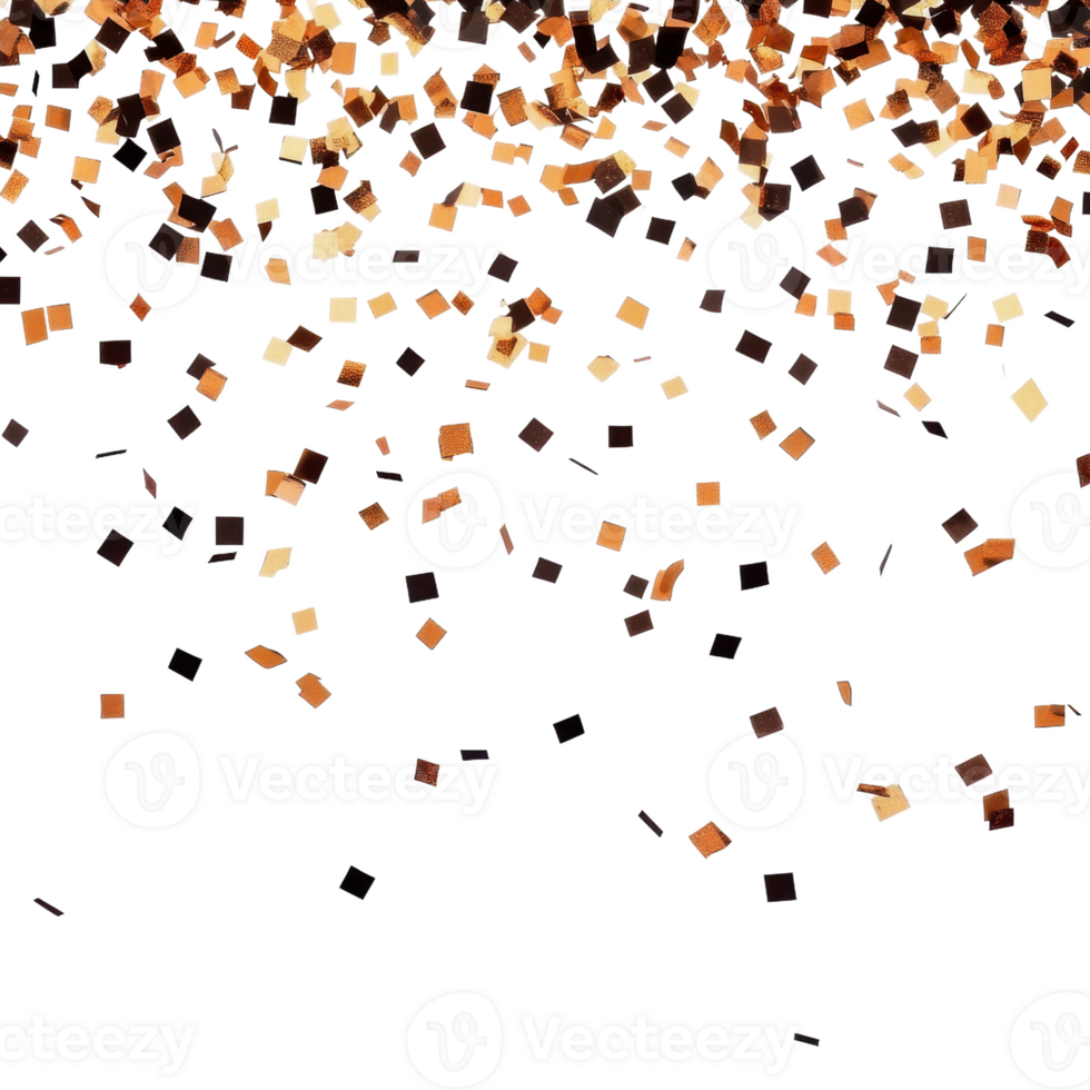 Colorful confetti falls against a white background, cut out - stock . png