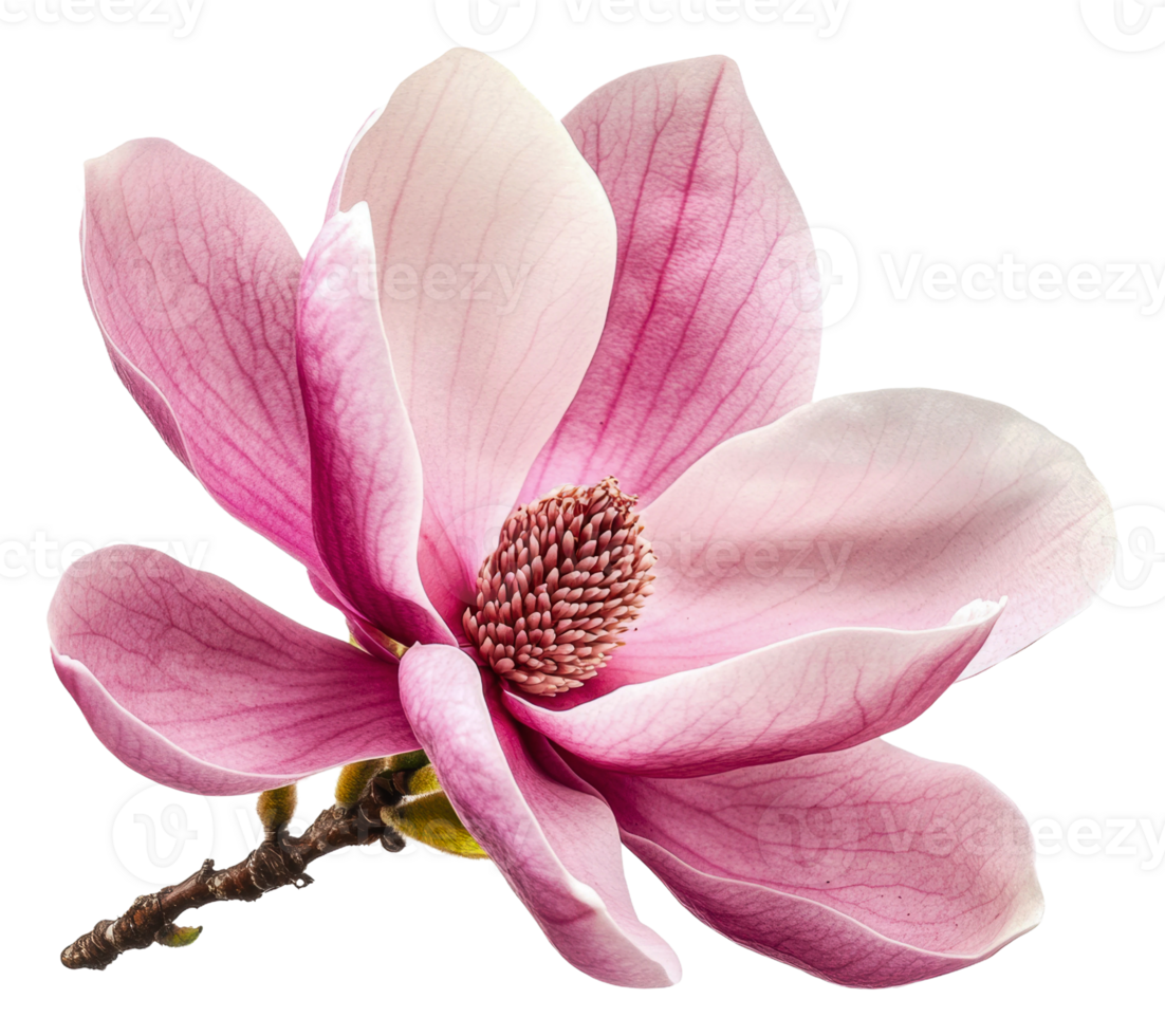 Beautiful pink magnolia flower in full bloom, cut out - stock . png