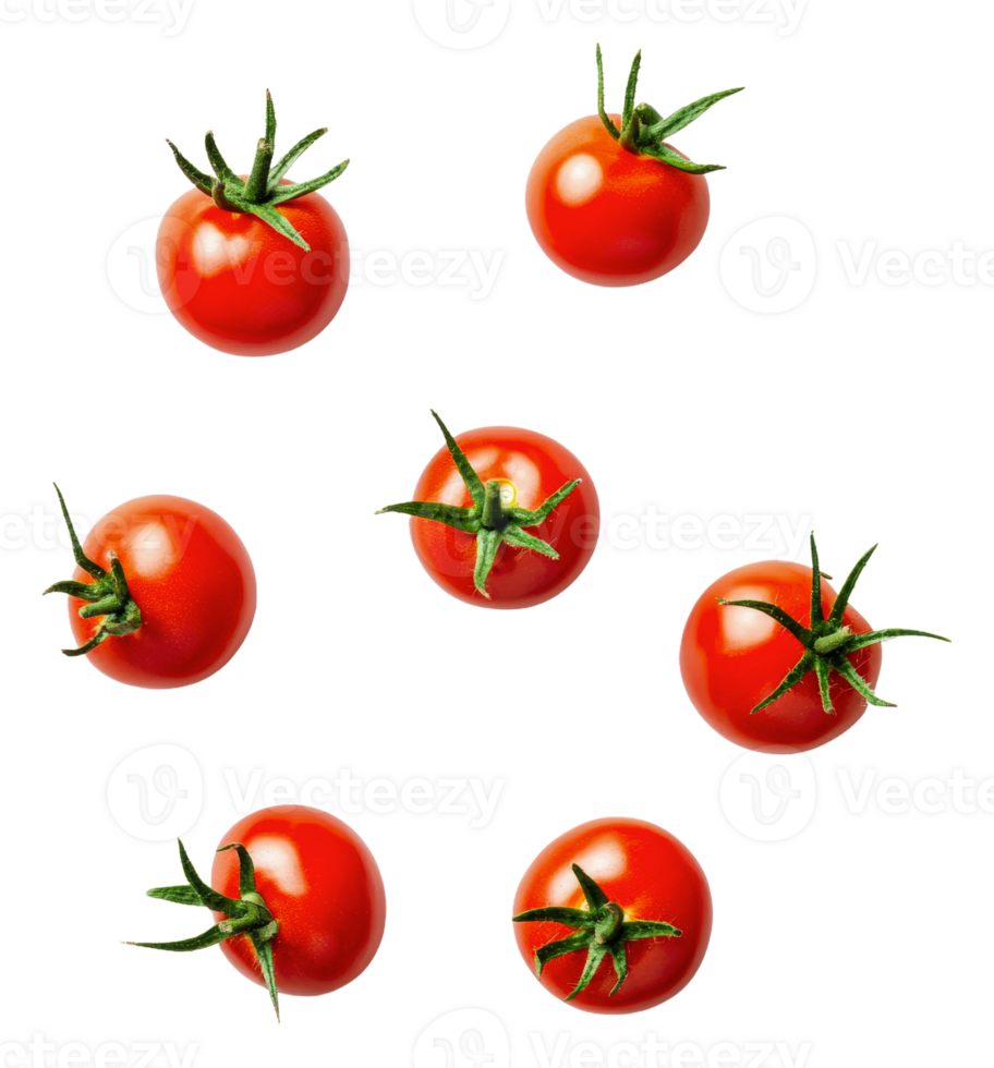 Fresh red tomatoes arranged on a white background, cut out - stock . png