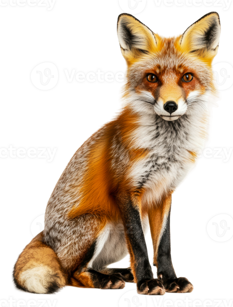 Red fox sitting calmly on a white background, cut out - stock . png