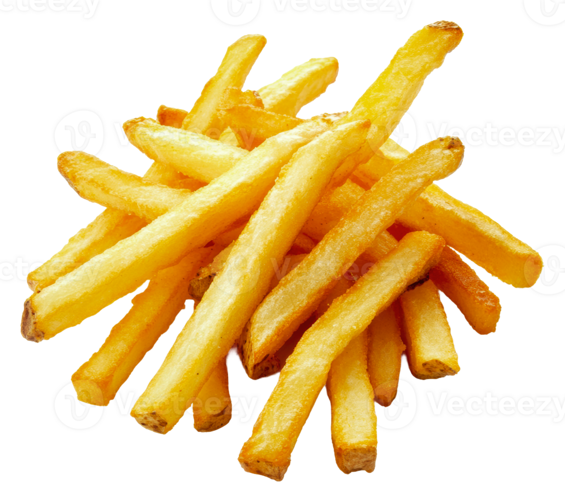 Crispy golden fries on white background, cut out - stock . png