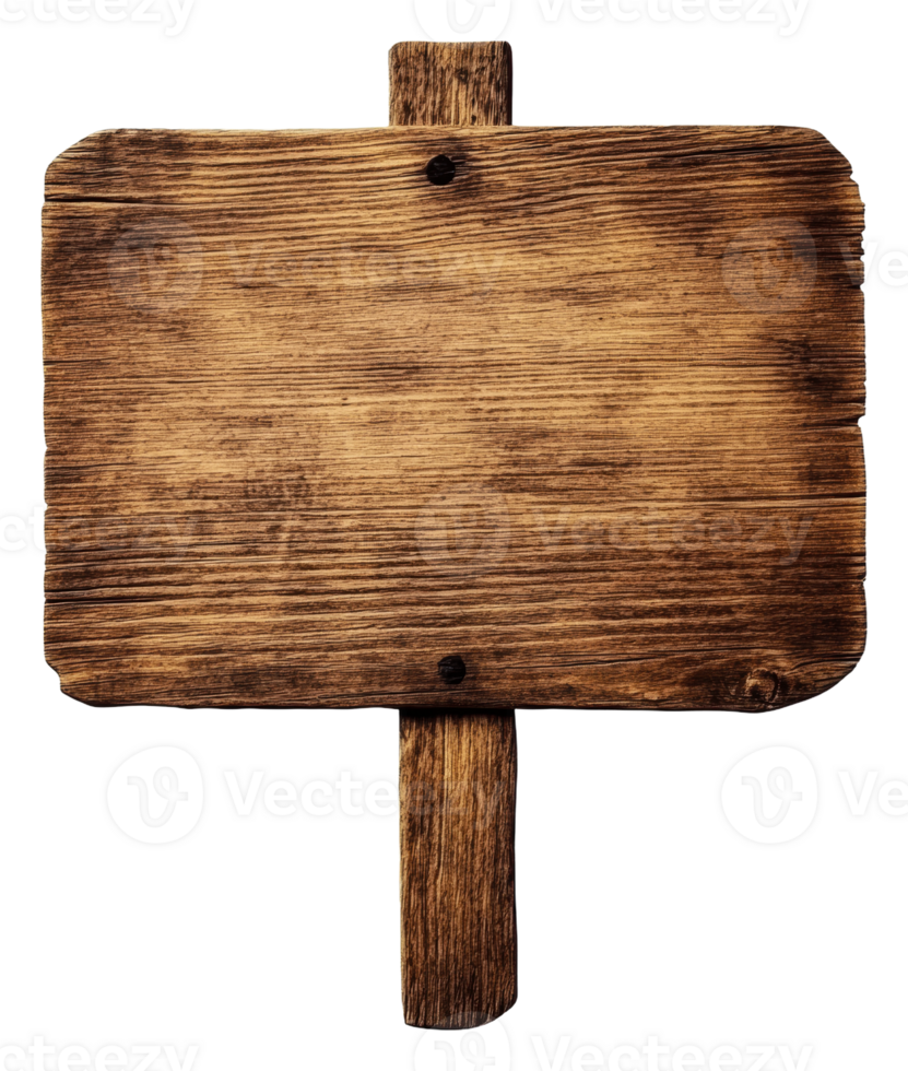 Wooden sign on a post ready for customization, cut out - stock . png