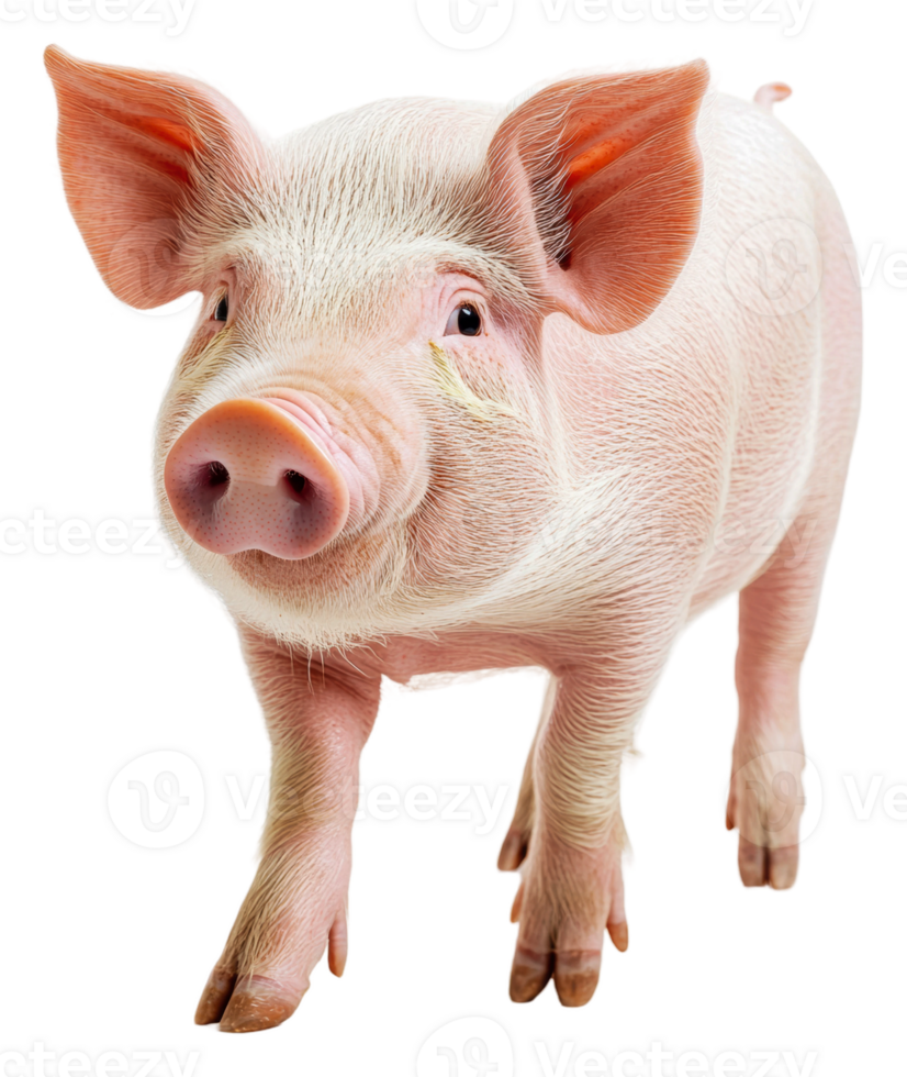 Young pig walking forward on a white background, cut out - stock . png