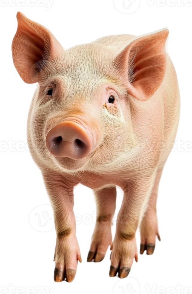 Playful piglet standing in a bright setting, cut out - stock . png