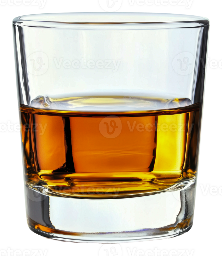 Whiskey glass at sunset, cut out - stock . png