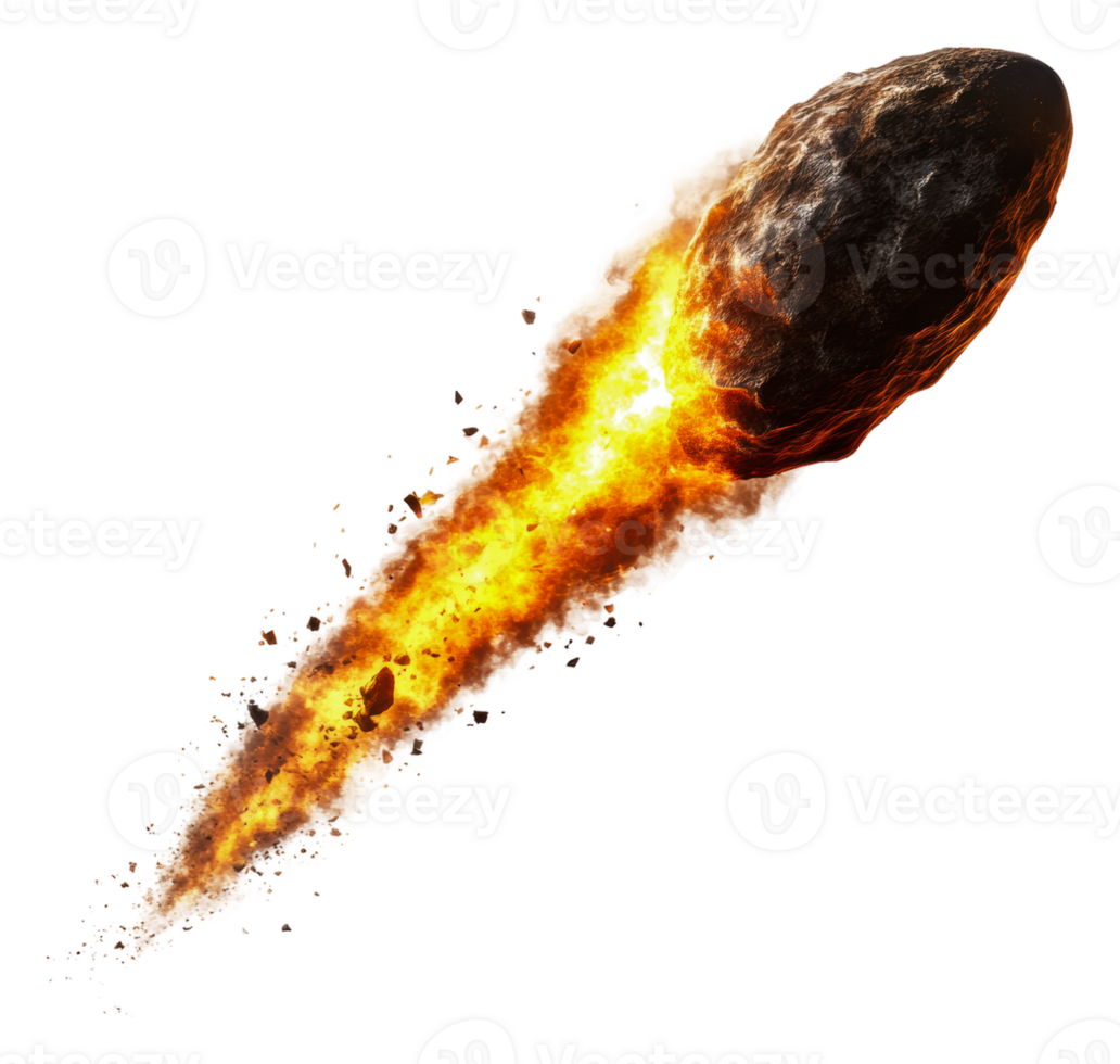 Fiery meteor streaking through the night sky, cut out - stock . png