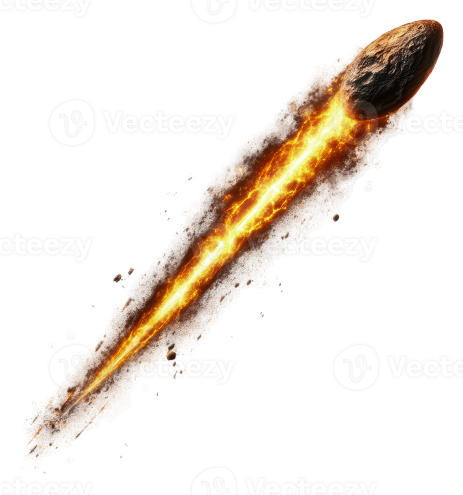 Fiery meteor streaking through the night sky, cut out - stock . png