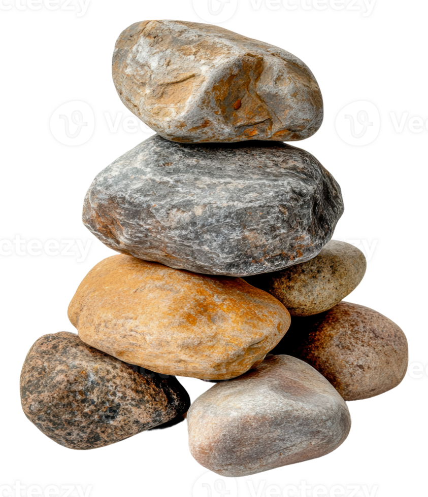 Stacked rocks with rich textures and colors, cut out - stock . png