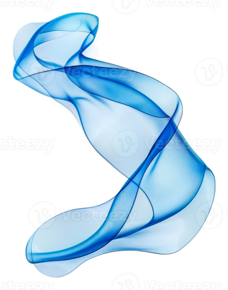 Elegant blue ribbons flowing gracefully in the air, cut out - stock . png