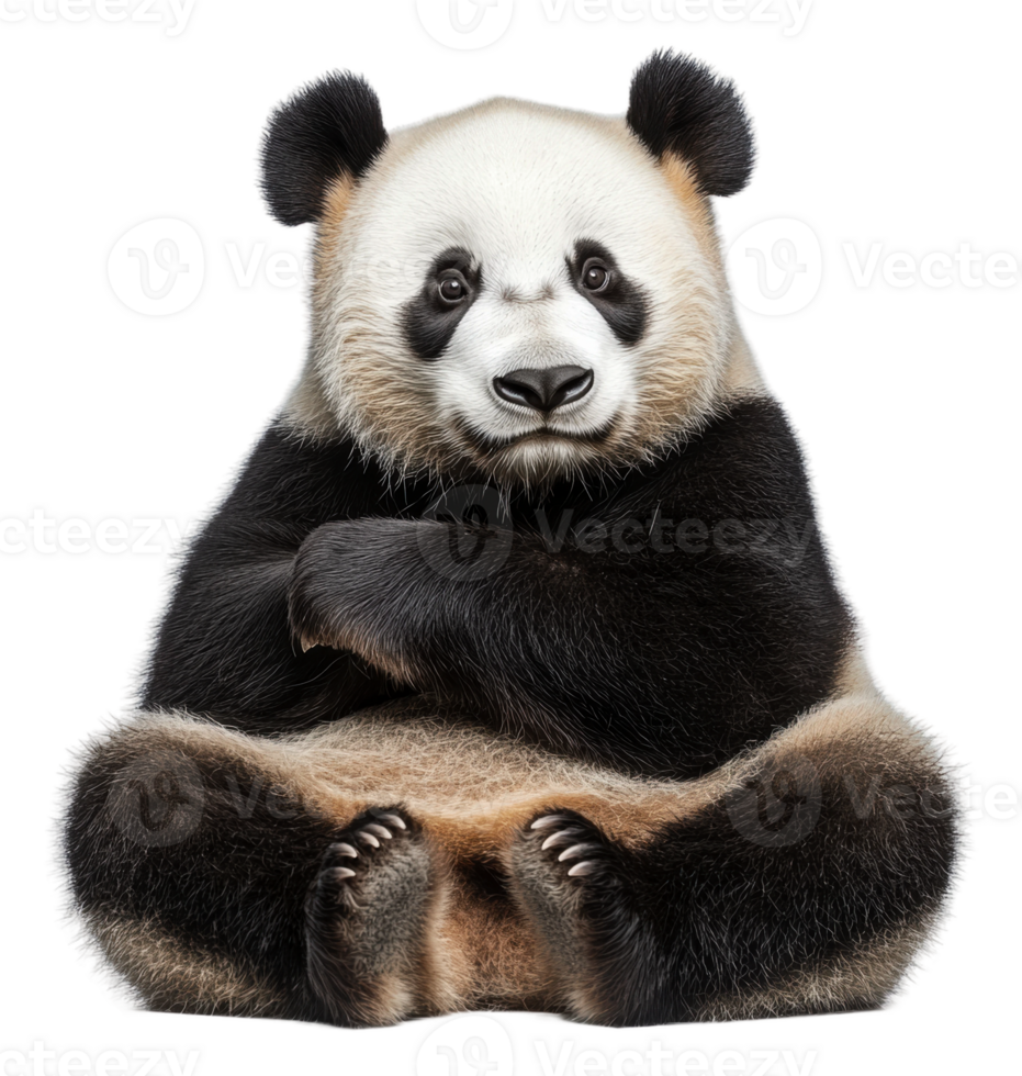 Calm panda sitting with crossed paws indoors, cut out - stock . png