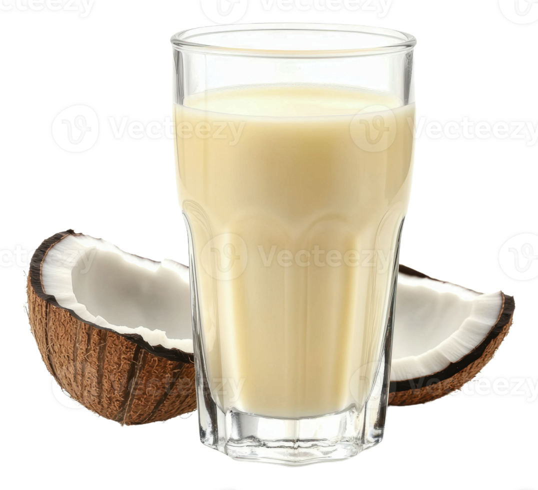 Creamy coconut drink with fresh halves, cut out - stock . png