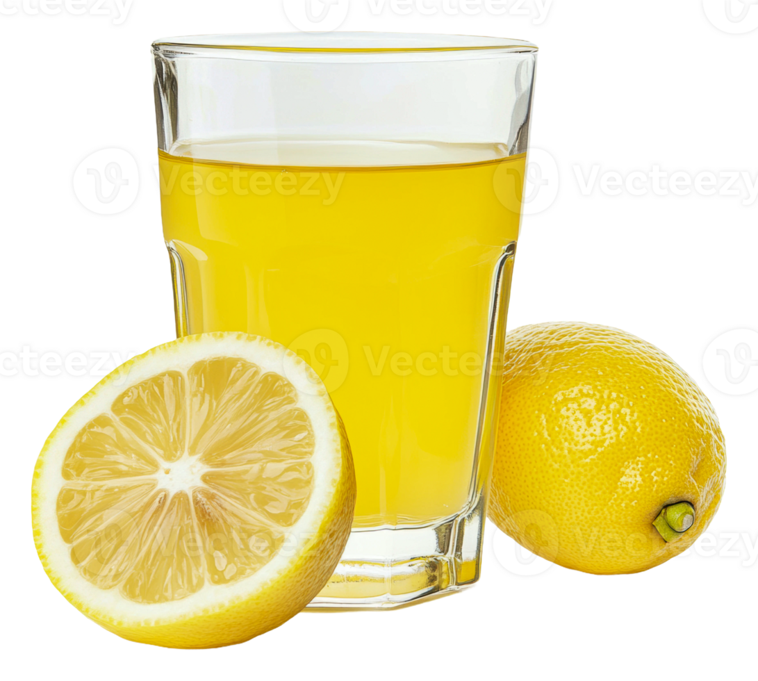 Refreshing lemonade in a glass with fresh lemons, cut out - stock . png