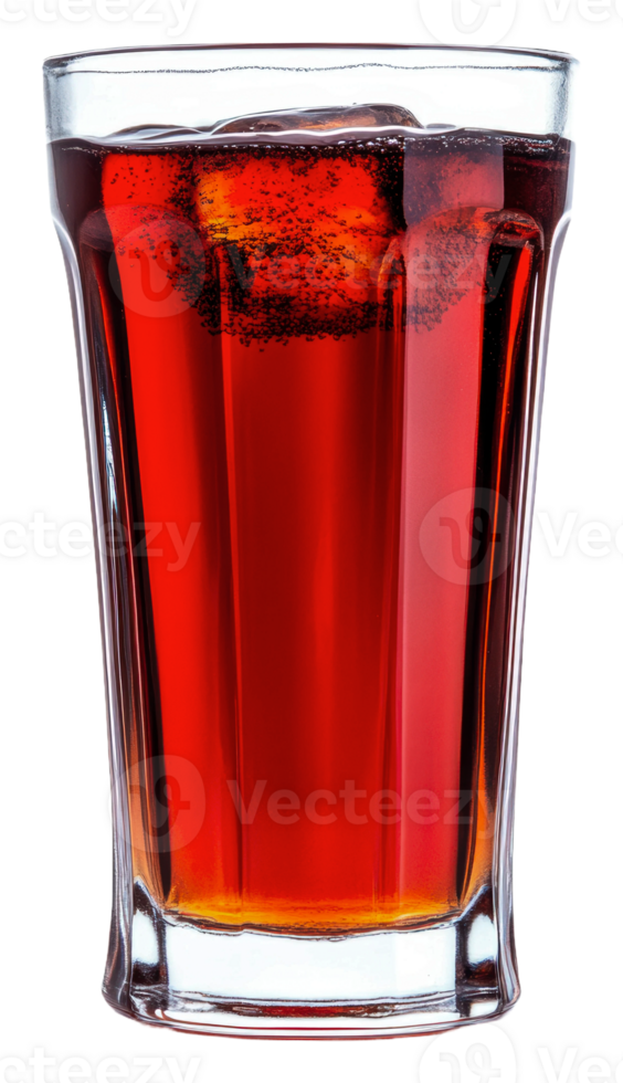 Refreshing dark beverage served in a clear glass, cut out - stock . png