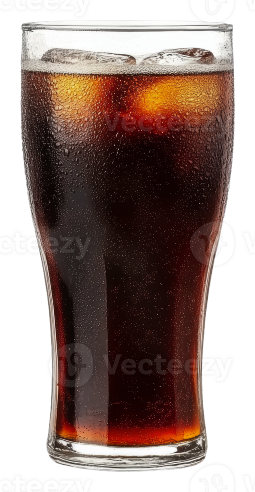 A glass of cola with ice on a black background png