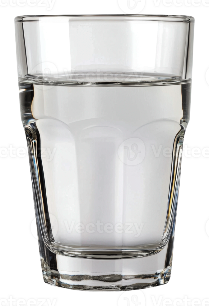 Clear glass of water on a table in natural light, cut out - stock . png