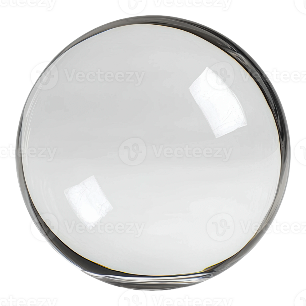 Clear glass sphere resting on a smooth surface, cut out - stock . png