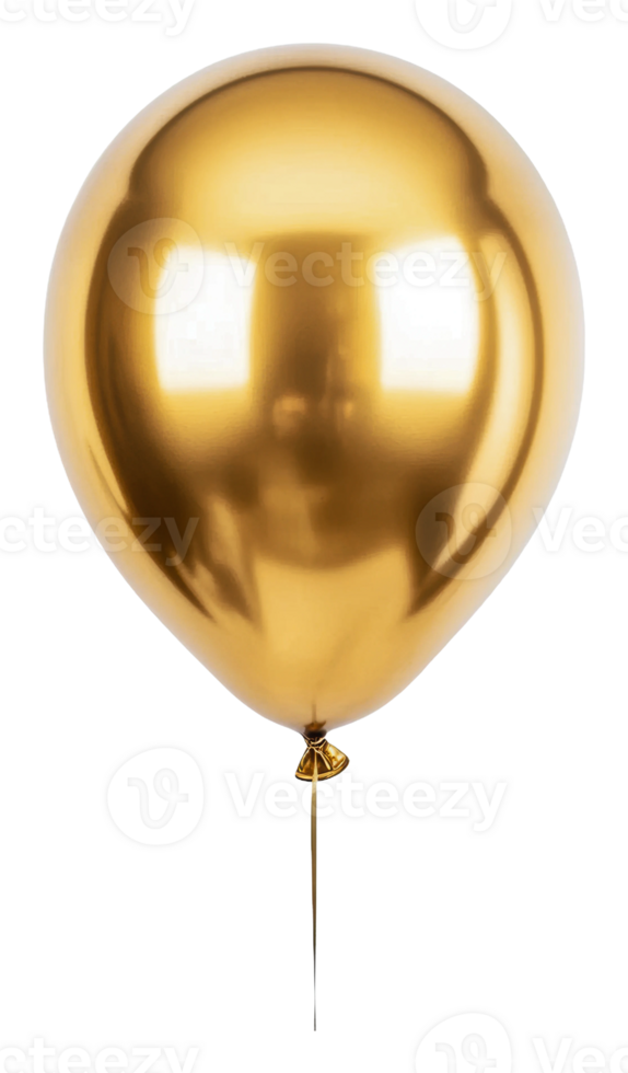 Gold balloon floating against a simple background, cut out - stock . png