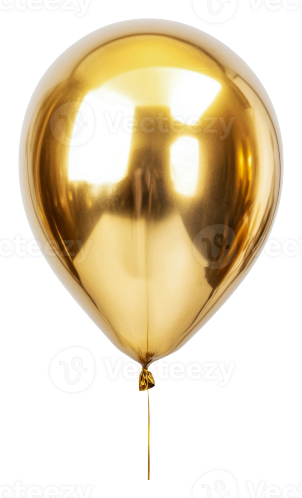 Shiny golden balloon floating in bright setting, cut out - stock . png