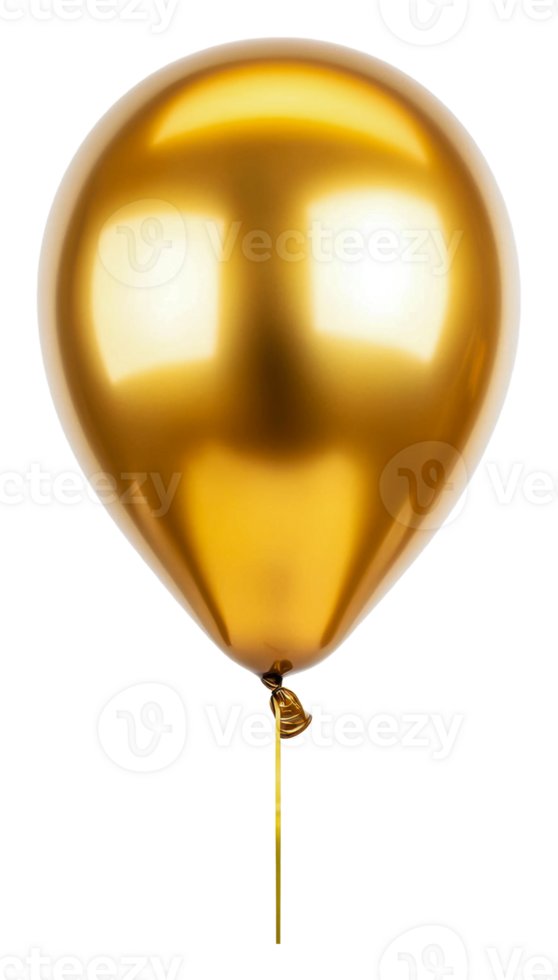 Golden balloon on a stick for celebration, cut out - stock . png