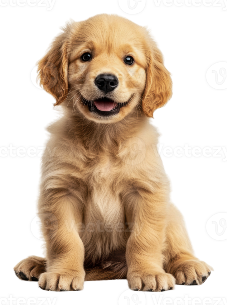 Happy golden retriever puppy sitting, cut out - stock . png