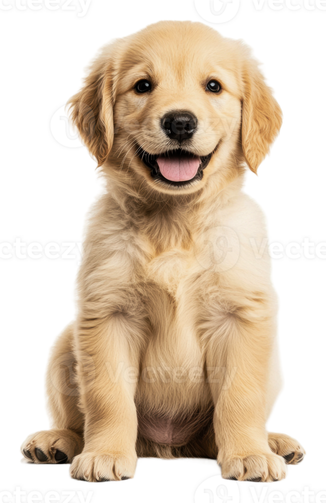 Happy golden retriever puppy sitting indoors, cut out - stock . png