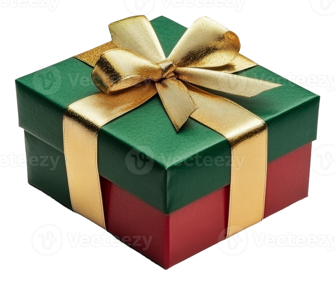 Colorful green and red gift box, cut out - stock . png