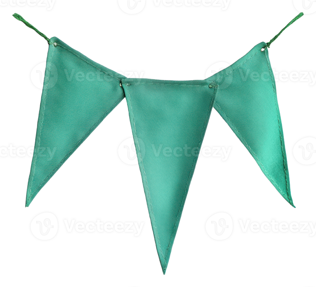 Decorative green triangular pennants for events, cut out - stock . png