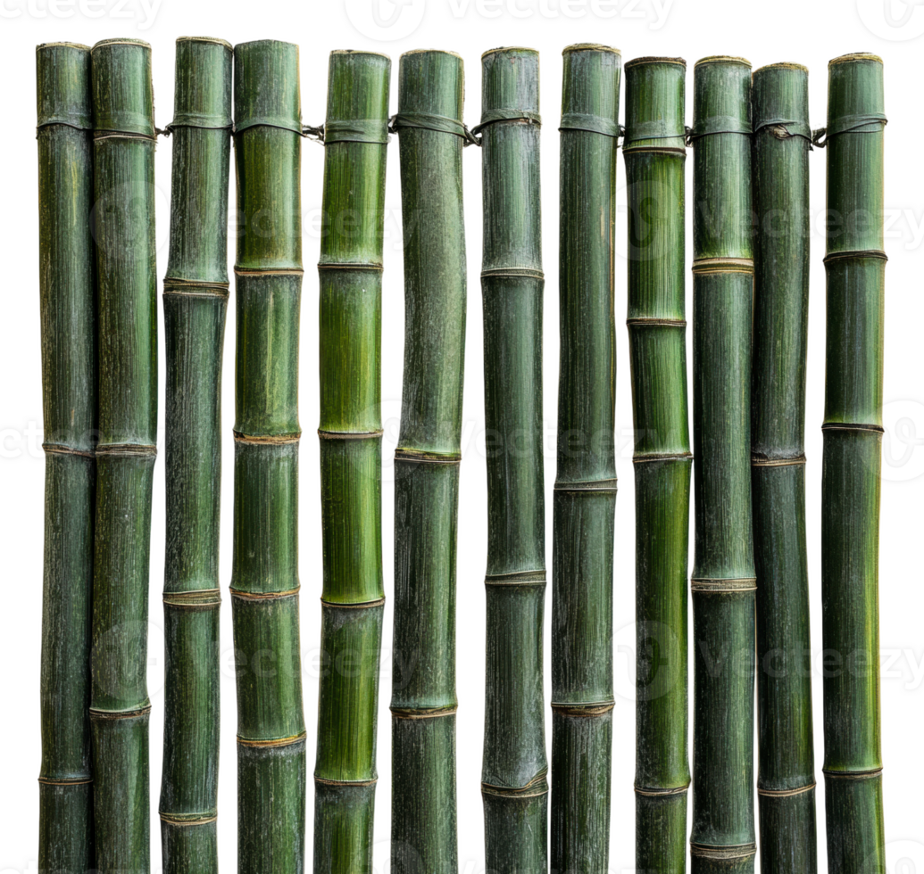 Green bamboo stalks arranged vertically in a line, cut out - stock . png