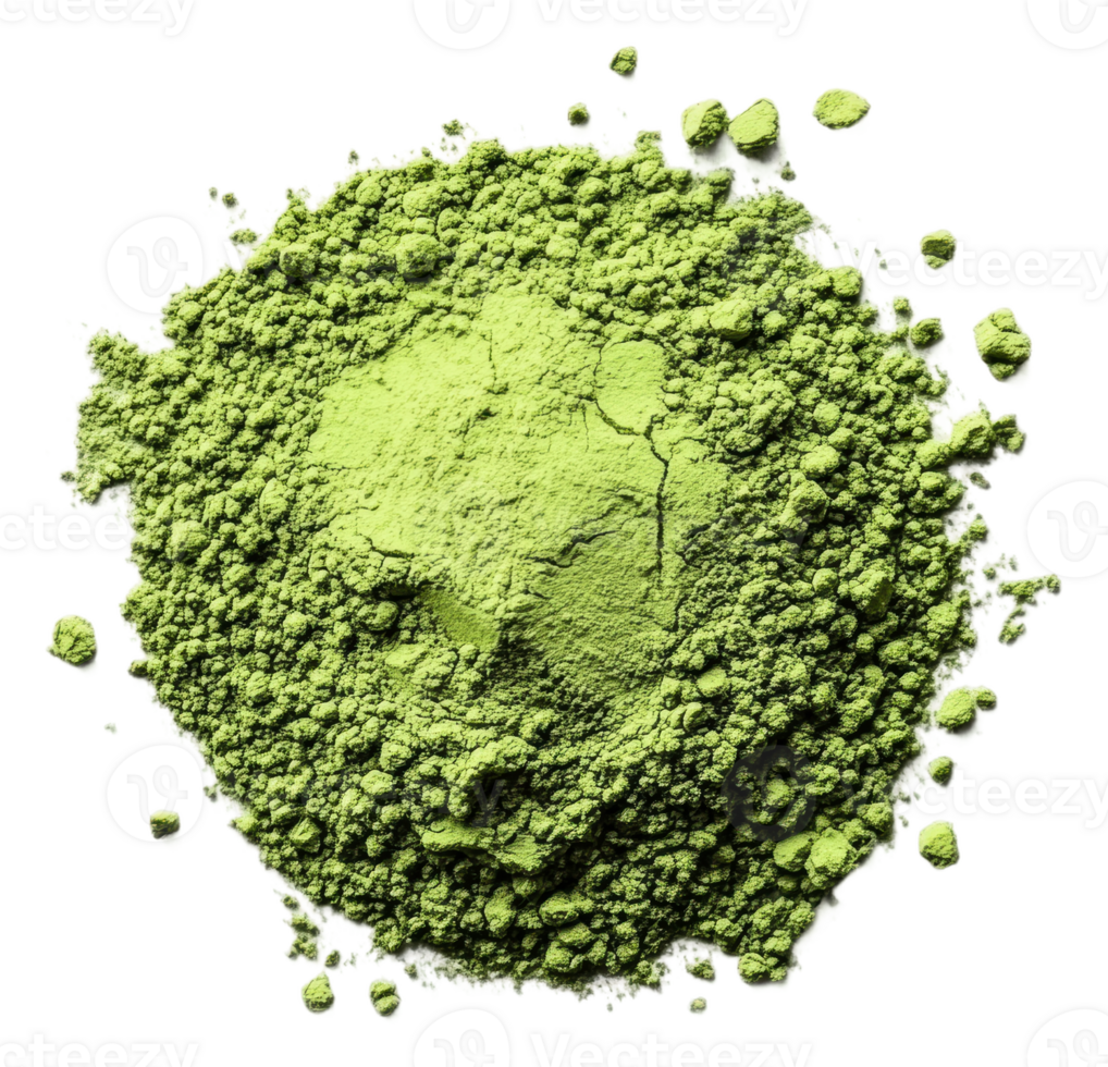Green herb powder on white background, cut out - stock . png