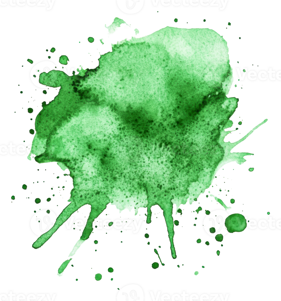 Green watercolor splash with textures, cut out - stock . png