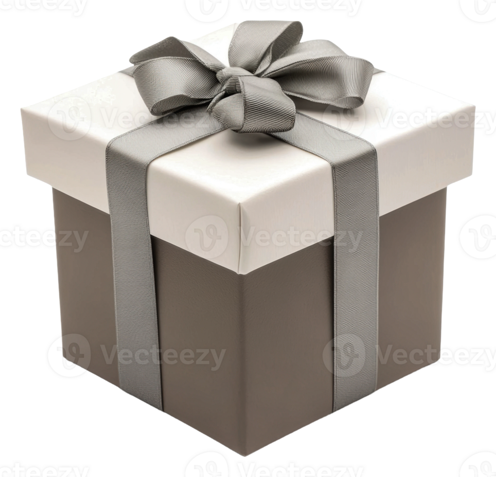 Elegant gift box with a silver ribbon tied neatly, cut out - stock . png