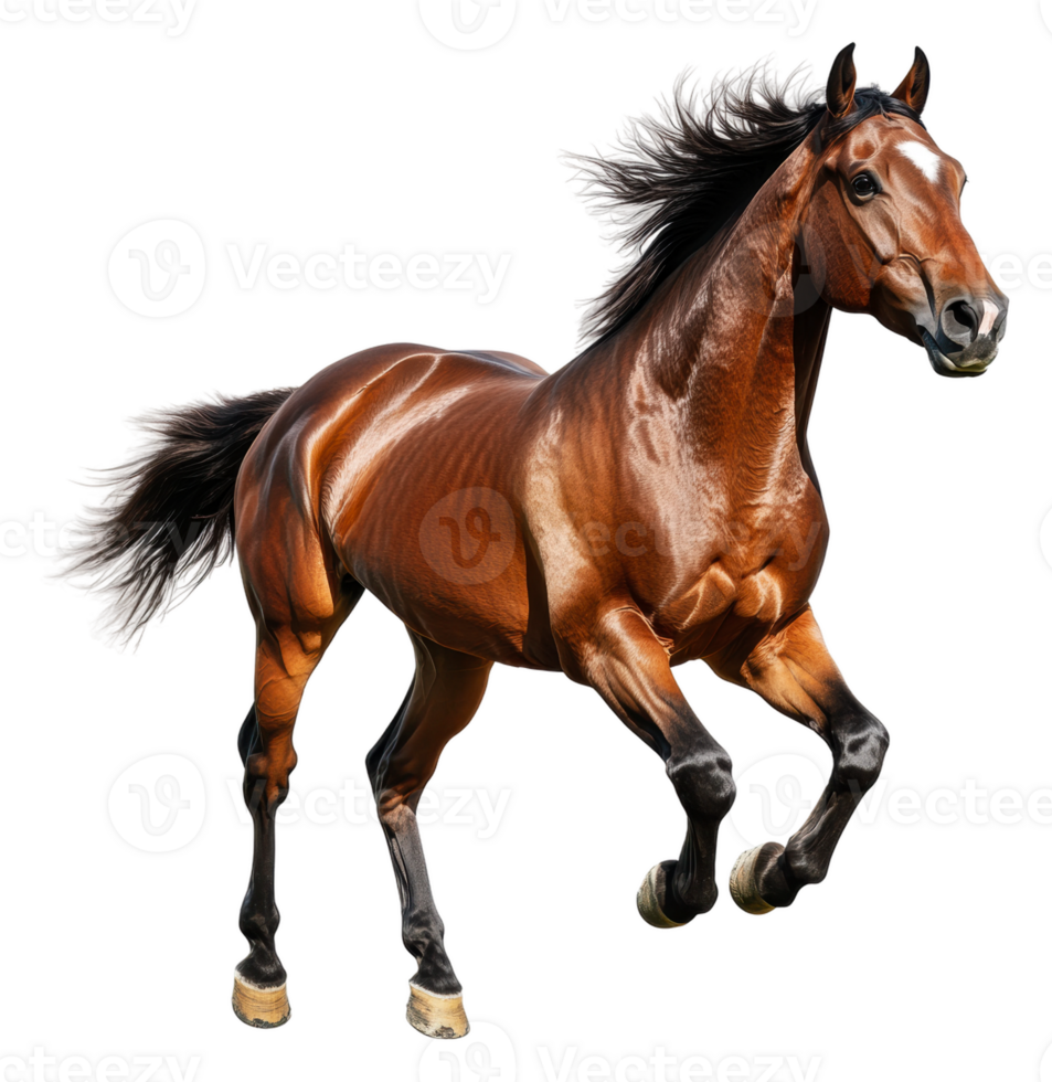 Elegant brown horse galloping in bright light, cut out - stock . png