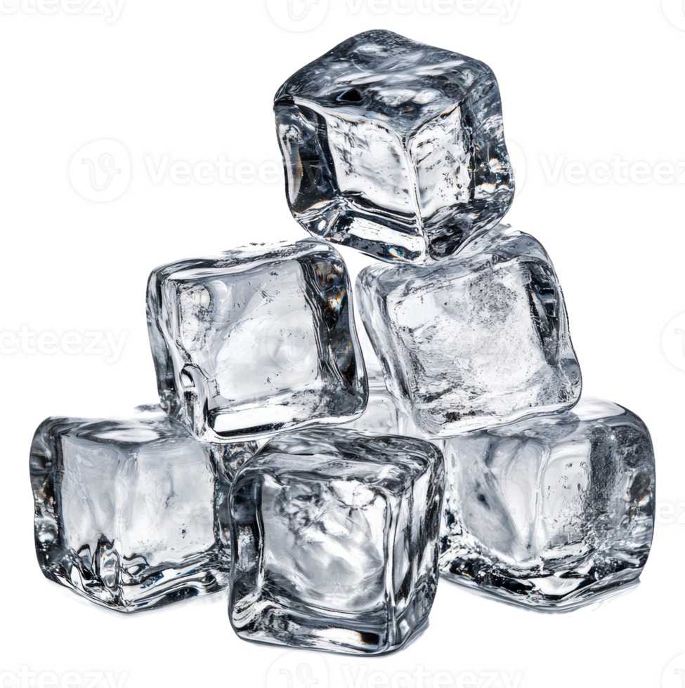 Ice cubes stacked together on a white background, cut out - stock . png