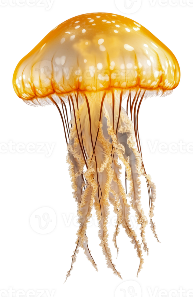 Colorful jellyfish drift in clear water, cut out - stock . png