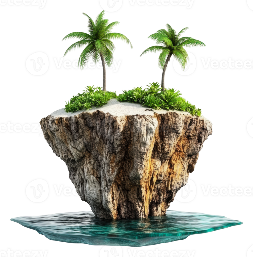 Palm tree island with lush greenery, cut out - stock . png