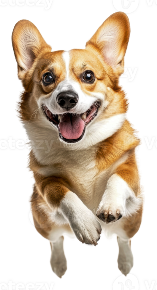 Corgi jumping happily in a bright setting, cut out - stock . png