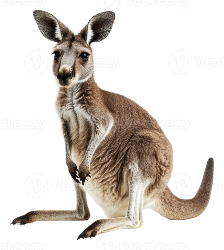 Kangaroo relaxes indoors in sunlight, cut out - stock . png