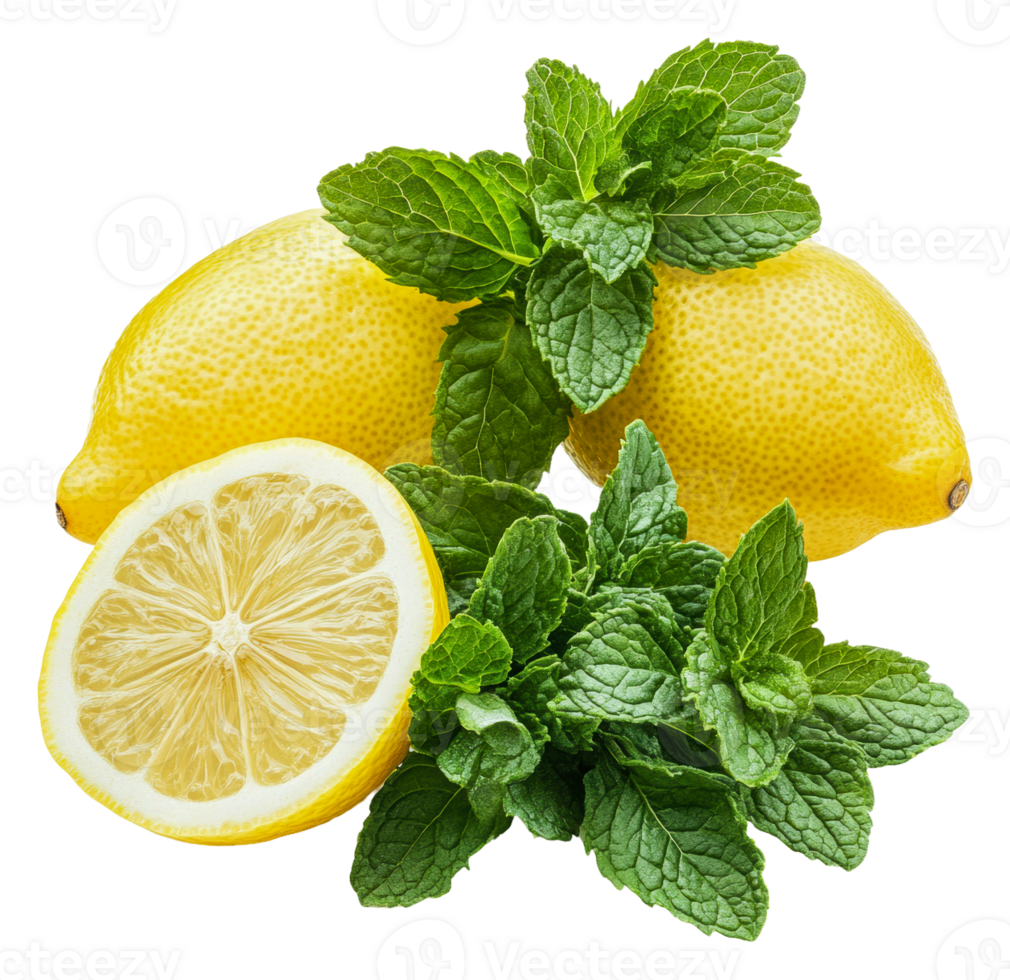 Fresh lemons and mint leaves displayed together, cut out - stock ... Fresh lemons and mint leaves displayed together, cut out - stock ...