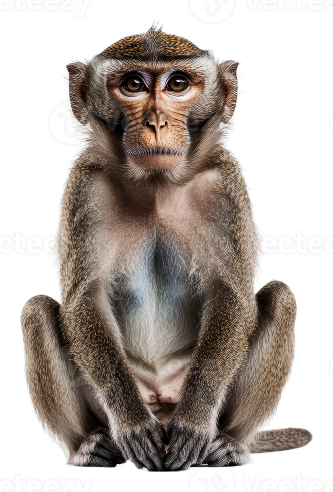 Young monkey sitting calmly on a plain background, cut out - stock . png