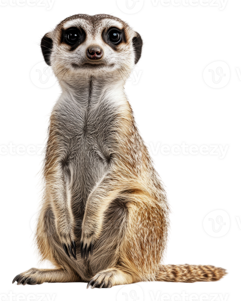 Curious meerkat standing upright in a playful pose, cut out - stock . png