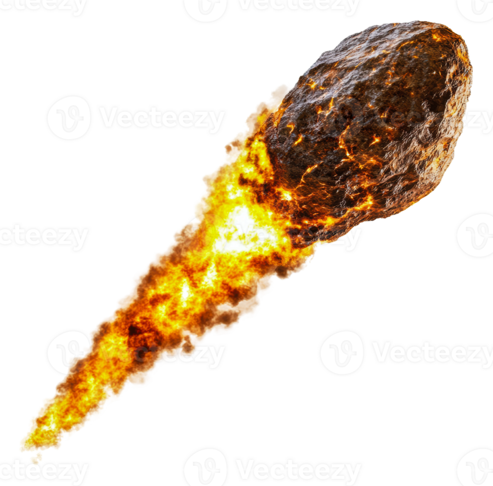 A meteor streaking through the night sky in flames, cut out - stock . png