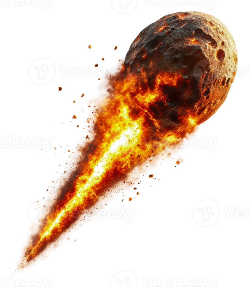 Meteor streaking through the atmosphere at night, cut out - stock . png