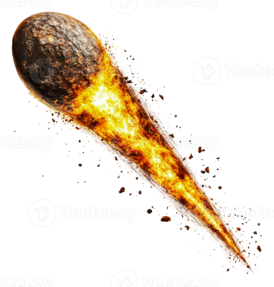 Meteor streaking through the atmosphere at dusk, cut out - stock . png