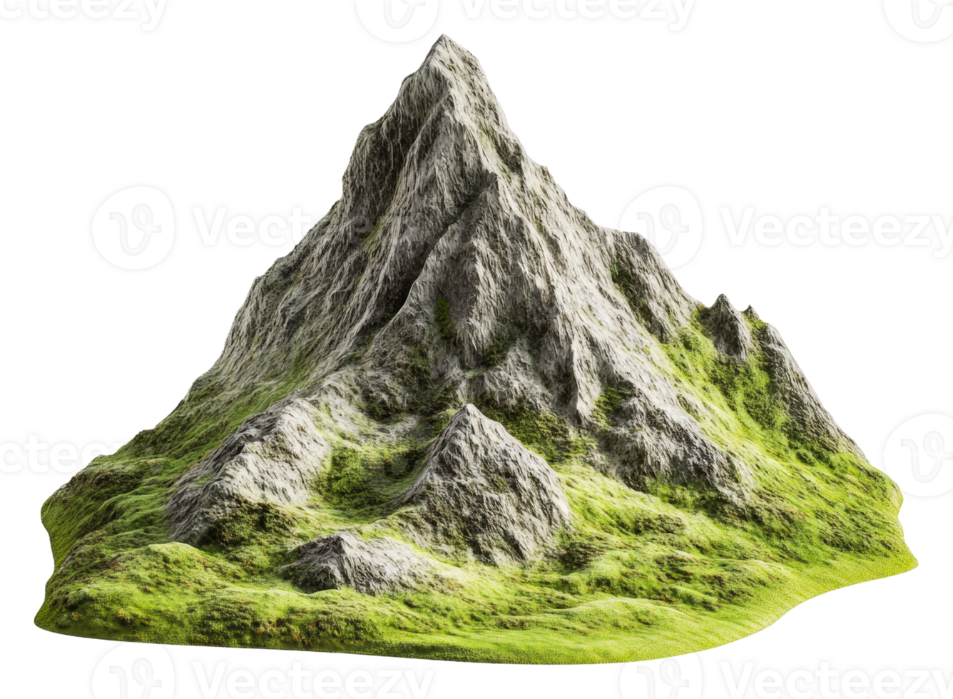 Mountain terrain with green grass, cut out - stock . png