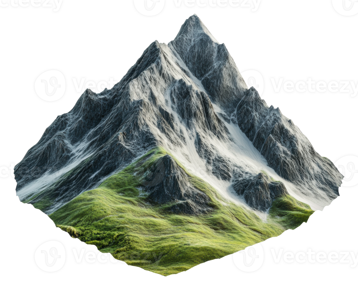 Majestic mountain range with lush greenery at dawn, cut out - stock . png