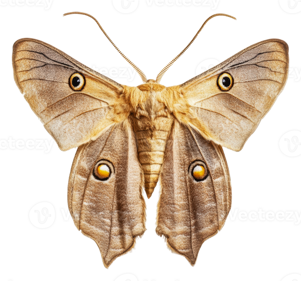 Detailed view of a large moth with unique markings, cut out - stock . png